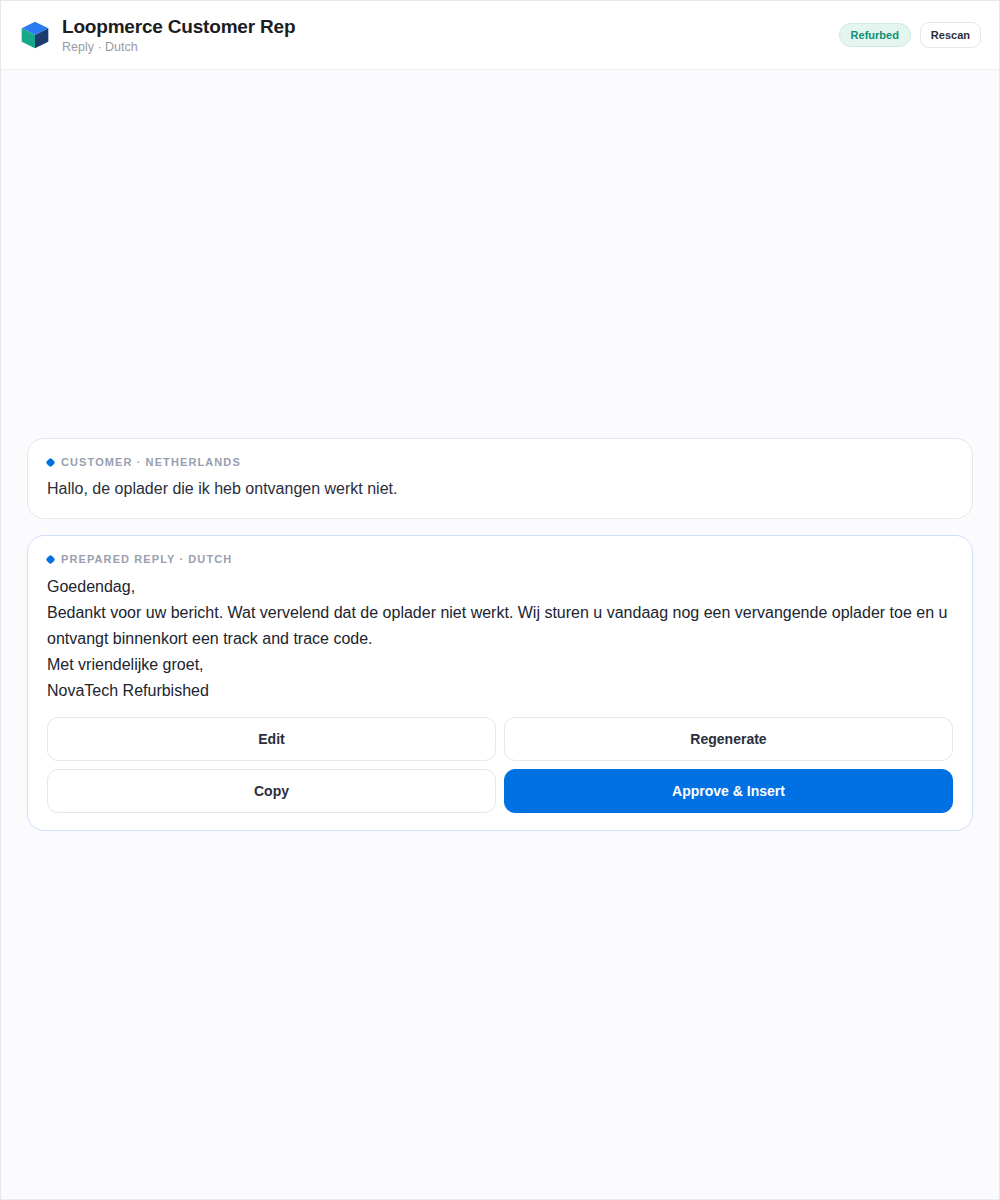 A suggested reply prepared in Dutch