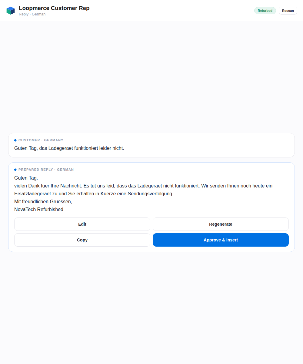 A suggested reply prepared in German