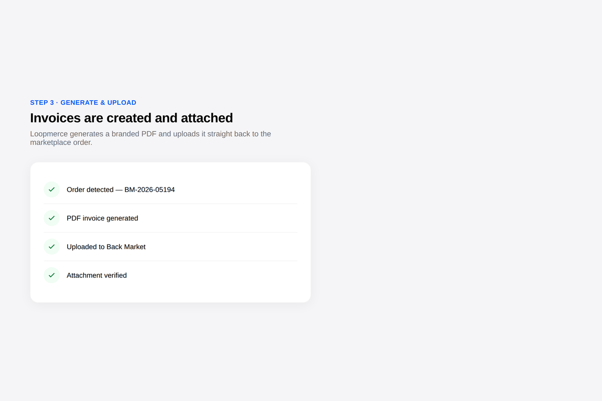 Branded invoice generated, uploaded and verified