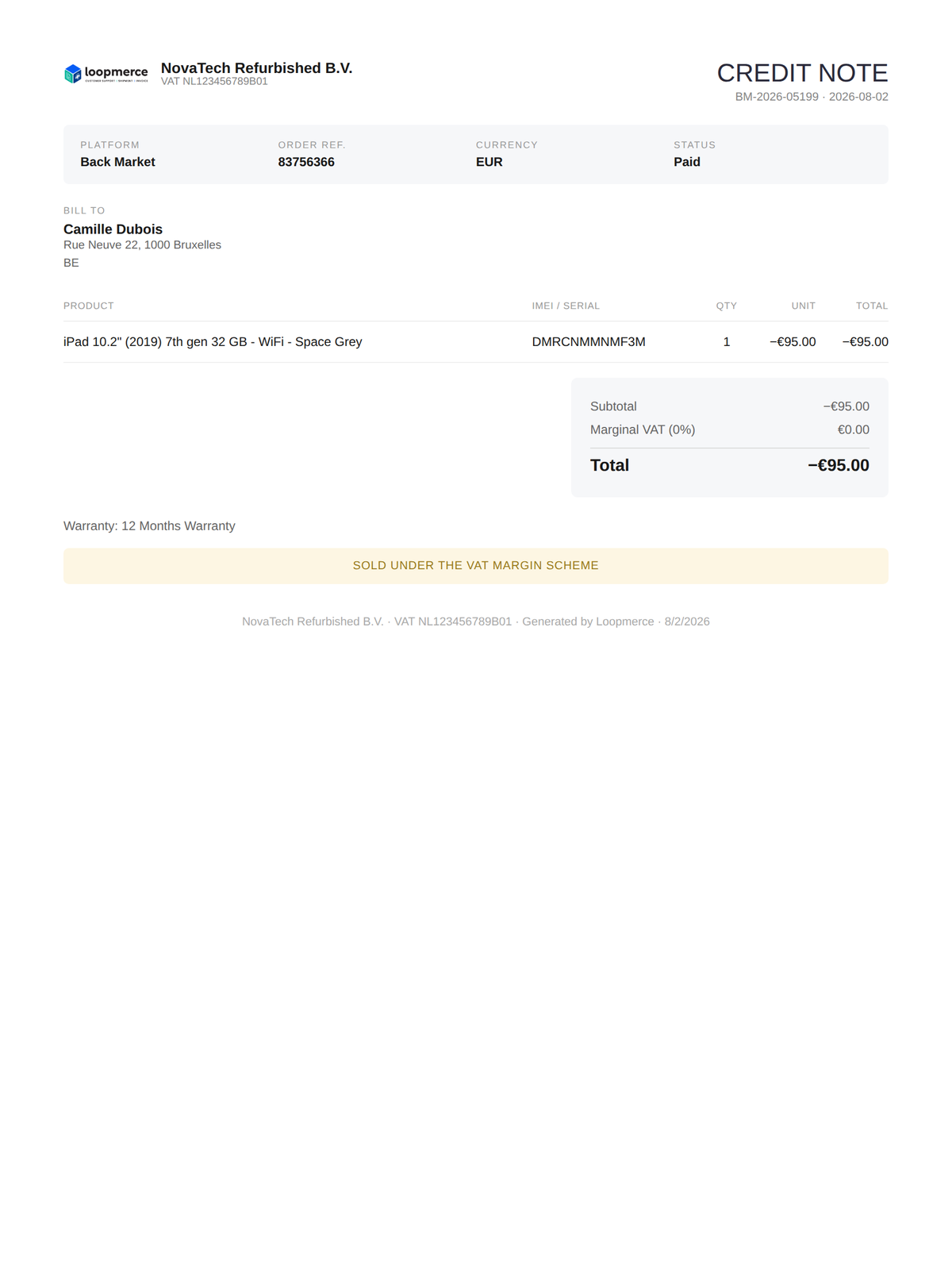 Compact invoice template