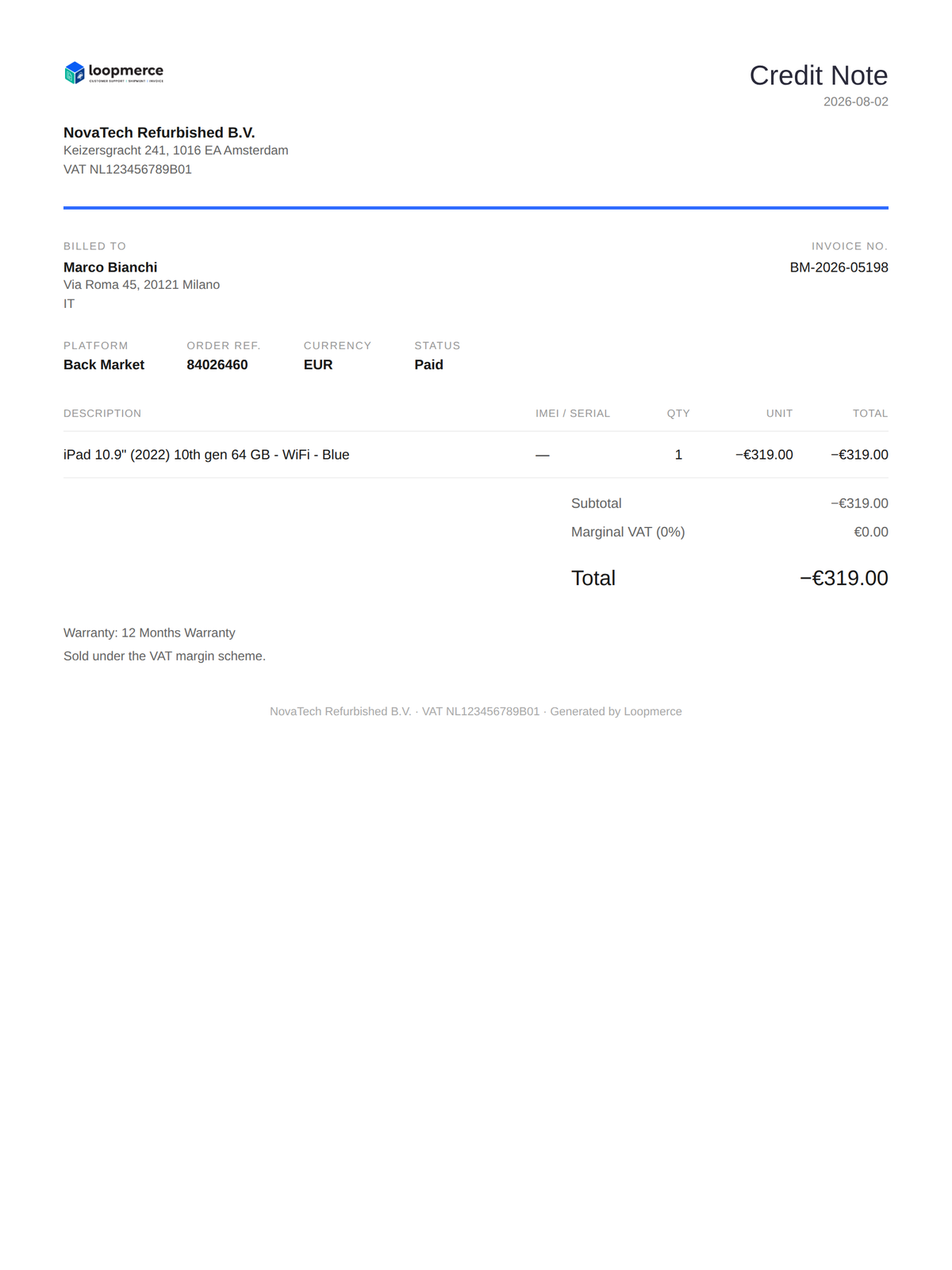 Minimal invoice template